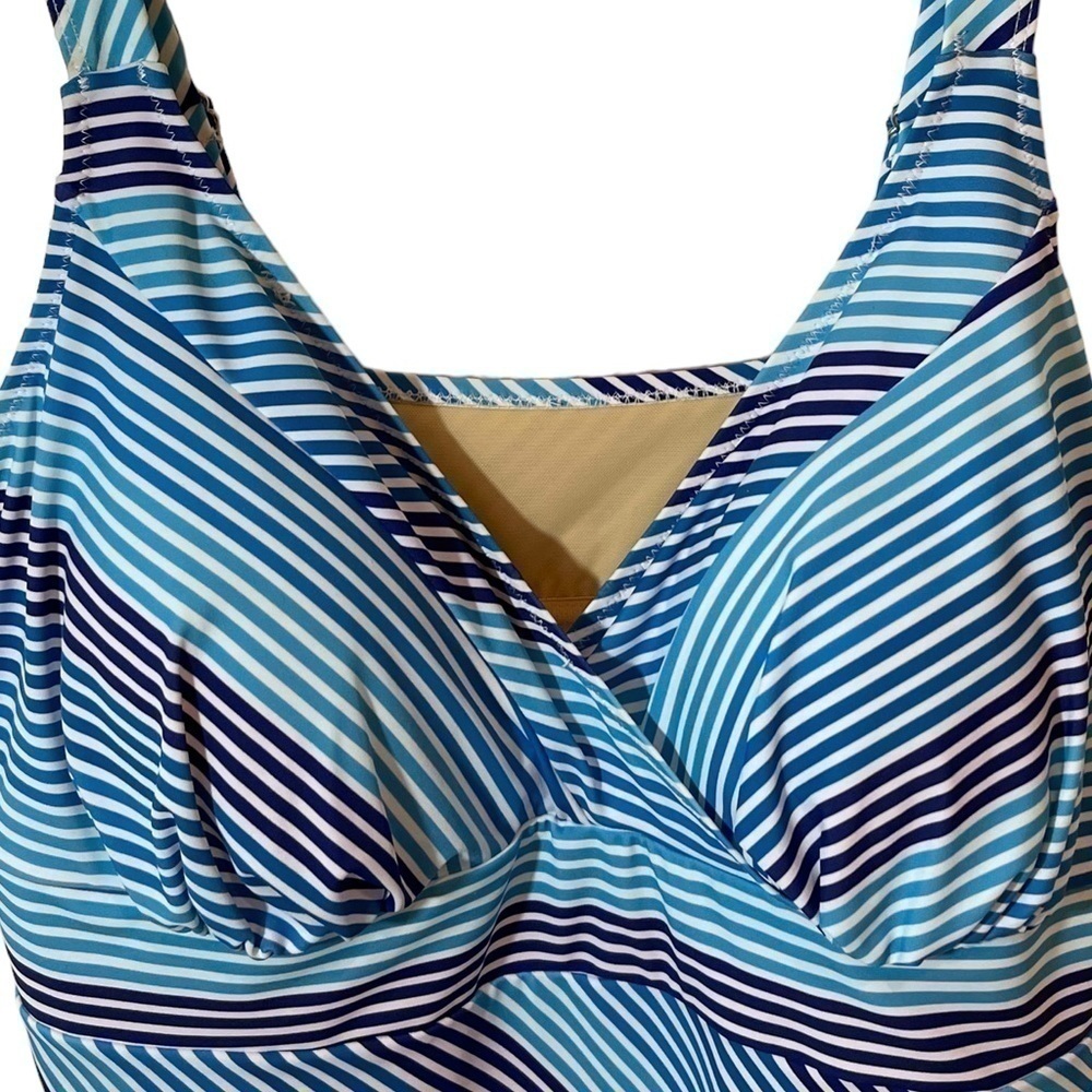 NWT Swimsuits For All Blue & White Stripe One Piece Swimsuit tummy control  20 - Picture 2 of 13